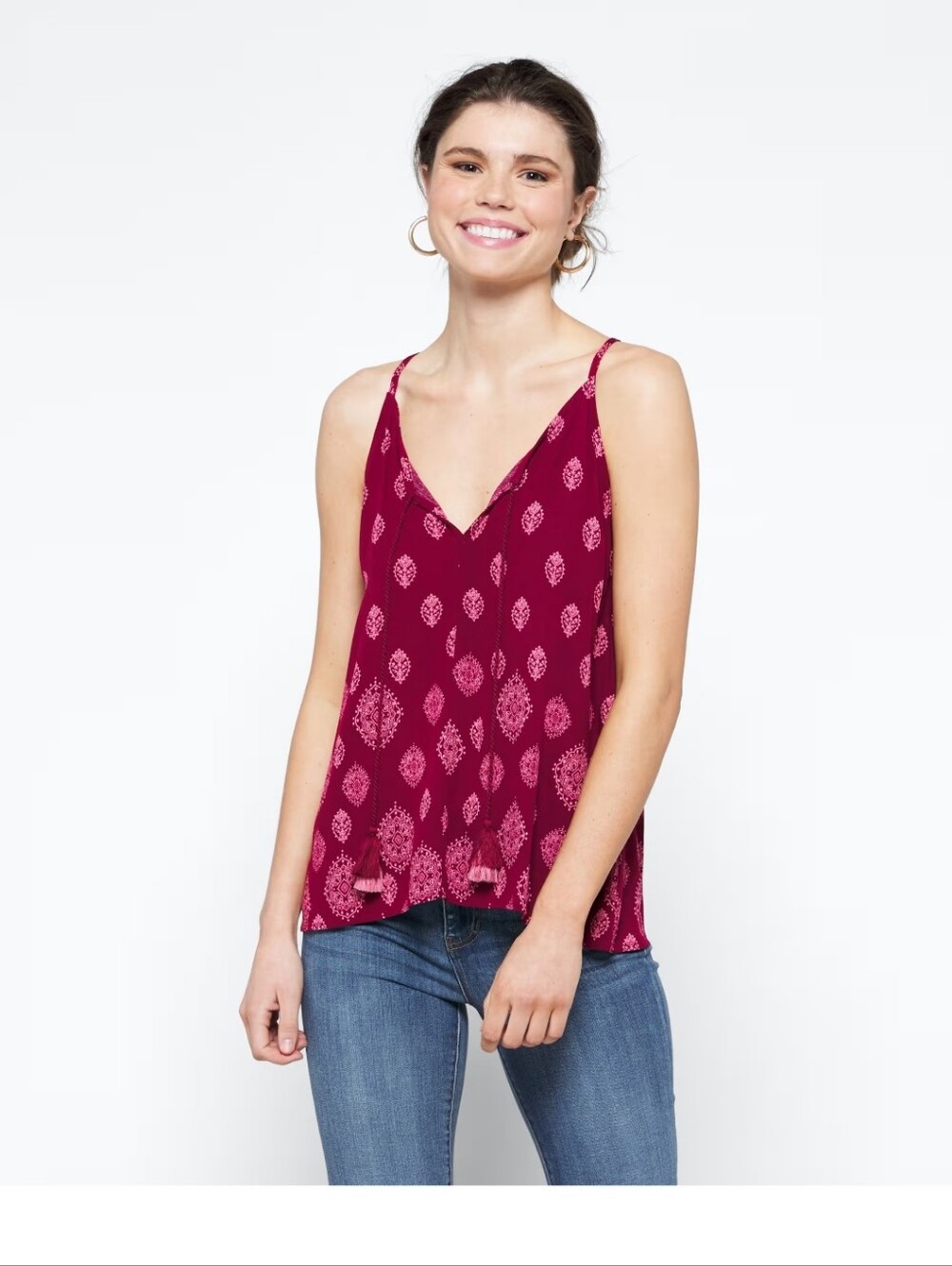 Bohemian Burgundy Printed Spaghetti Strap Camisole